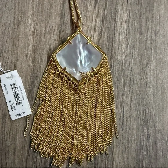 Kendra Scott Kingston Long Pendant Fringe Necklace rose gold mother of pearl - Picture 5 of 5
